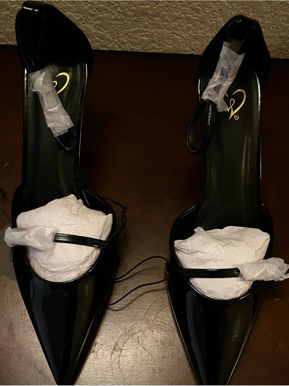 Women's Black Patent Pointed-Toe Ankle-Strap Heels